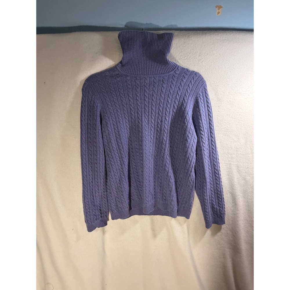 Charter Club 100% Cashmere Turtleneck Sweater Blue Cable Knit 2-Ply Large